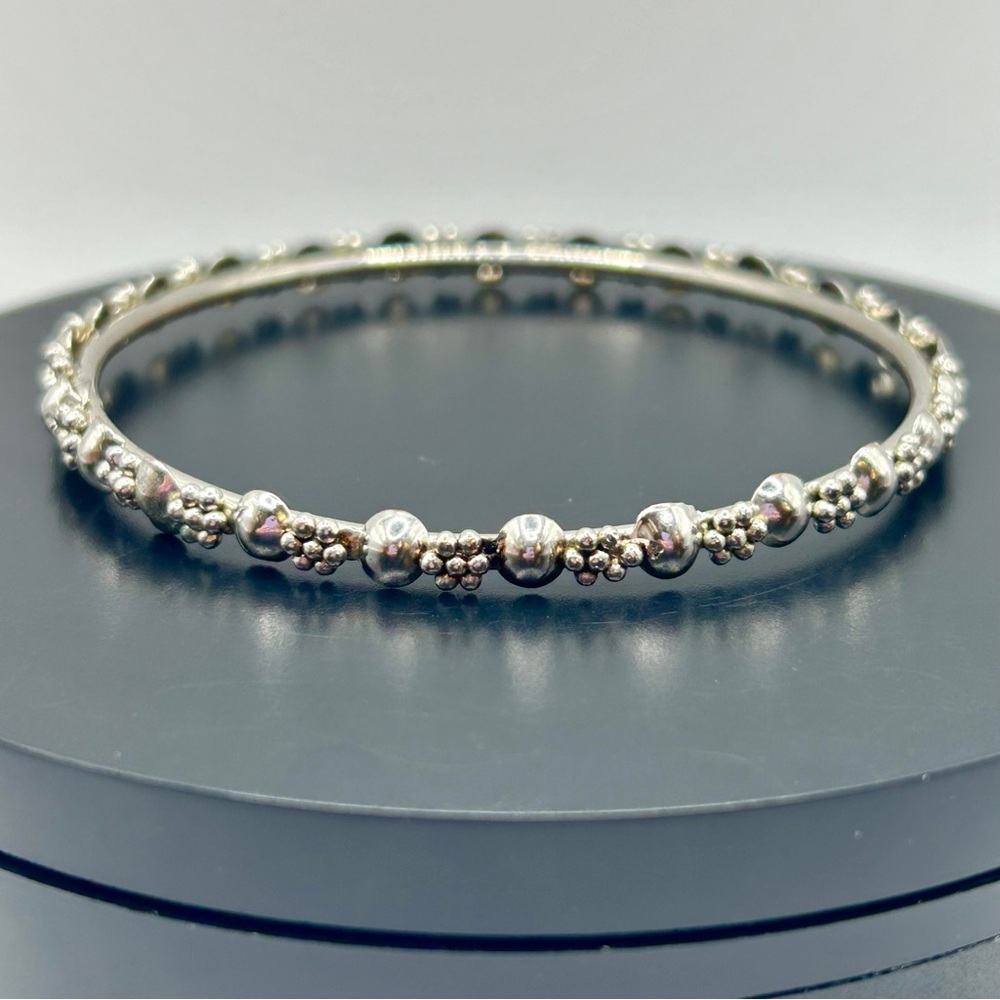 Delicate Silver Floral Bangle Bracelet